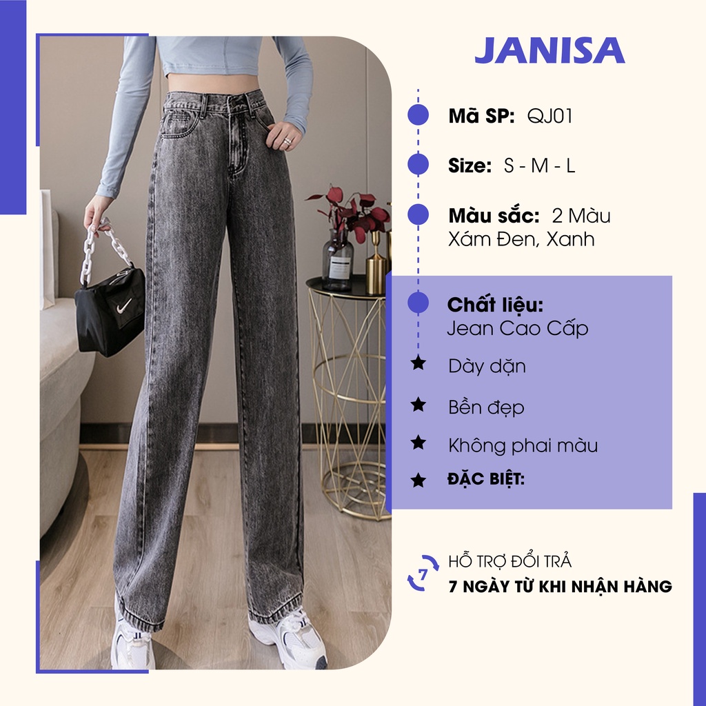 Quần jean nữ ống rộng suông lưng cao đẹp bigsize cao cấp JANISA QJ01 | BigBuy360 - bigbuy360.vn