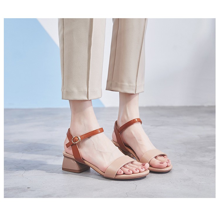 Giày sandal gót vuông 3 phân cực xinh - màu kem - CG-0357