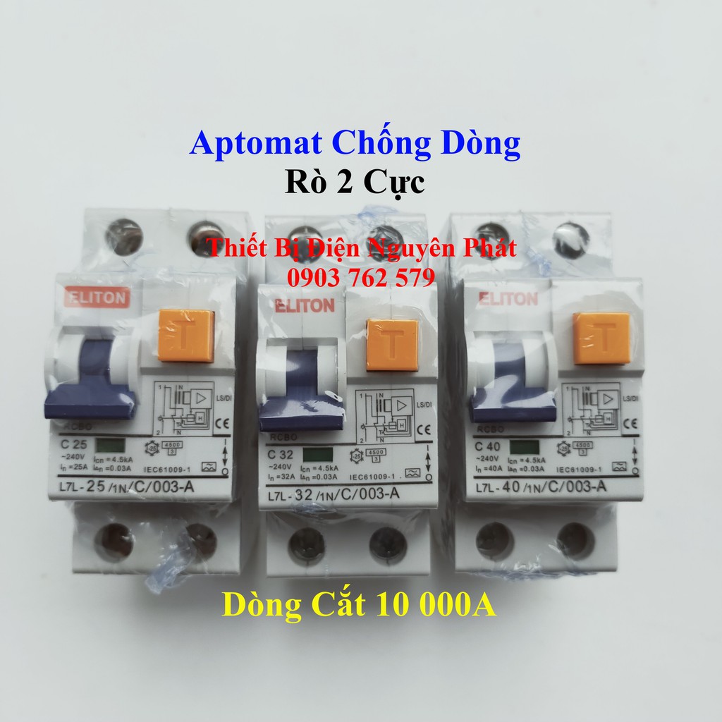 [ELITON] Aptomat Bảo Vệ Quá Tải, Ngắn Mạch & Chống Dòng Rò 2 Cực Dòng Cắt 10 000A