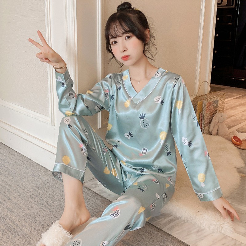 Bộ đồ ngủ pijama dài tay họa tiết chất lụa cao cấp -BNDT68