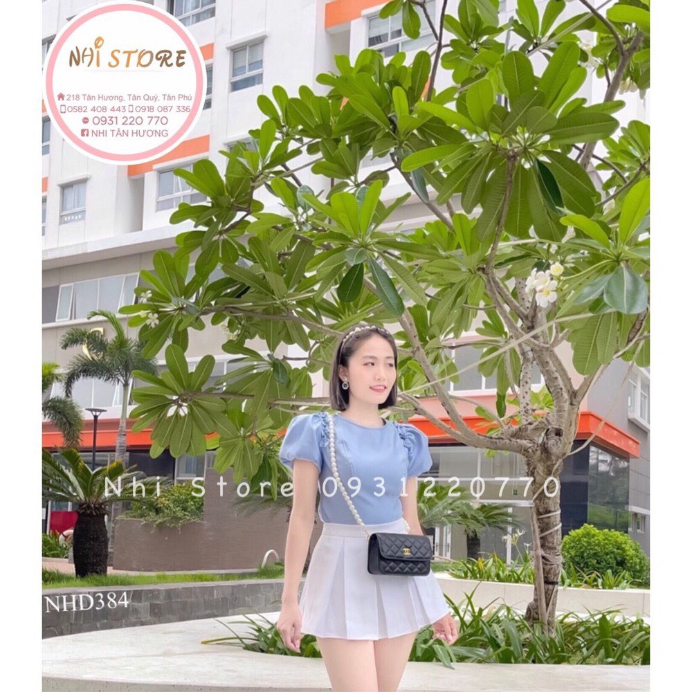 [FREESHIP 50K] Áo Kiểu Nữ NHISTORE Cổ Tròn Tay Phồng Dáng Ôm Công Sở Chất Taffa Freesize Dưới 57kg
