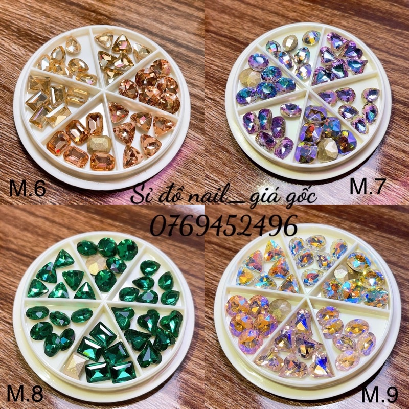 Set đá khối chân vàng mix khay 36 viên, đá cao cấp, phụ kiện nail