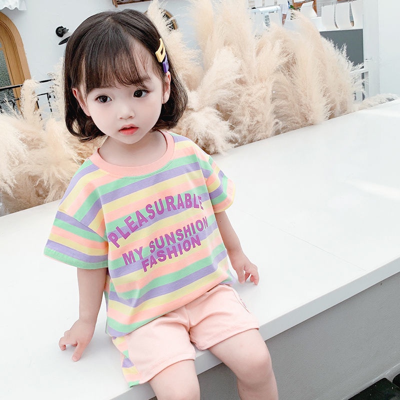 Set Áo Thun Ngắn Tay + Quần Dài Thời Trang Cho Bé Gái 0-8 Tuổi