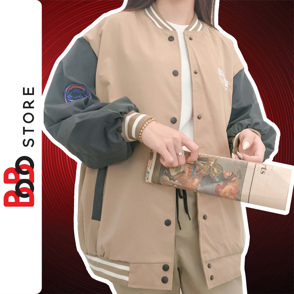 Áo khoác dù bomber in hình ở cánh tay và ngực áo form rông dành cho nam nữ - BoBo Store