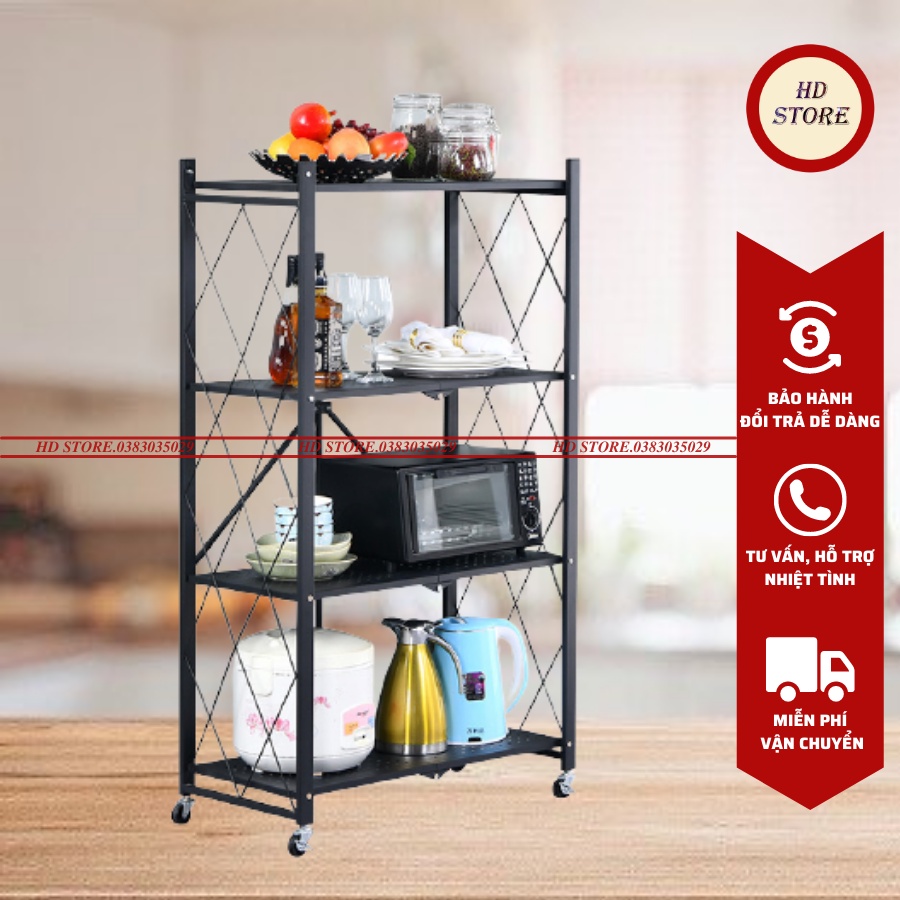 🆓 Kệ Sắt - Kệ Để Đồ Đa Năng Gấp Gọn Có Bánh Xe - 4 TẦNG - Tiện Ích Cho Nhà Bếp, Phòng Ngủ, Phòng Khách