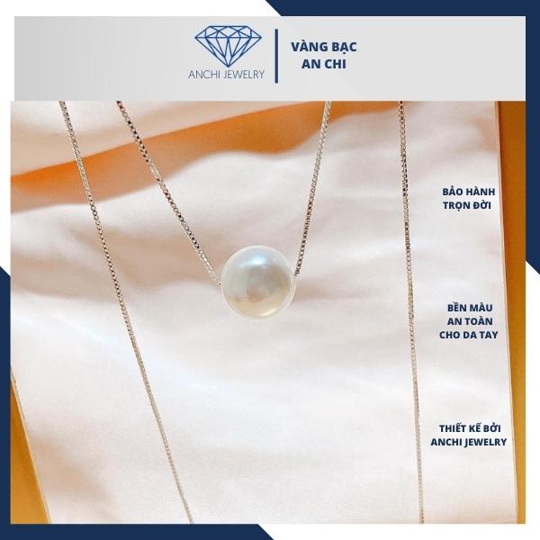 Set dây chuyền bông tai móc câu hạt trai 8ly chuẩn bạc ý 925, Anchi jewelry