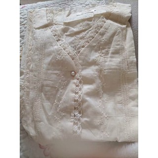 [Order] Áo sơ cổ V đính ren tay dài bo (ảnh thật)