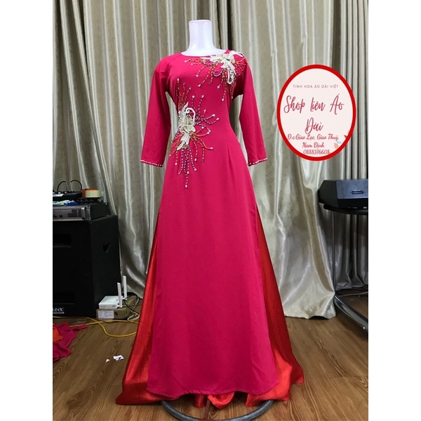 Áo dài hồng💥FREESHIP💥Áo dài hồng sen 2 tà đính kết hoa ren xinh | BigBuy360 - bigbuy360.vn