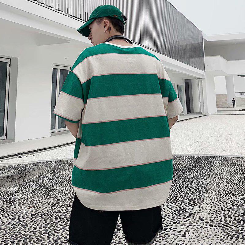 Áo thun tay ngắn họa tiết sọc ngang phong cách hiphop có 4 màu tùy chọn size M-8XL