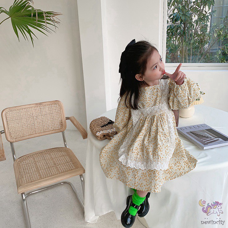 Đầm Cổ Búp Bê Ren Hoa Cho Bé Gái