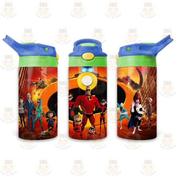 Bình Uống Nước Giữ Nhiệt Cho Bé Có Ống Hút Hình Gia Đình Siêu Nhân - Tỉ Mỉ Studio - Mã 2808KT04