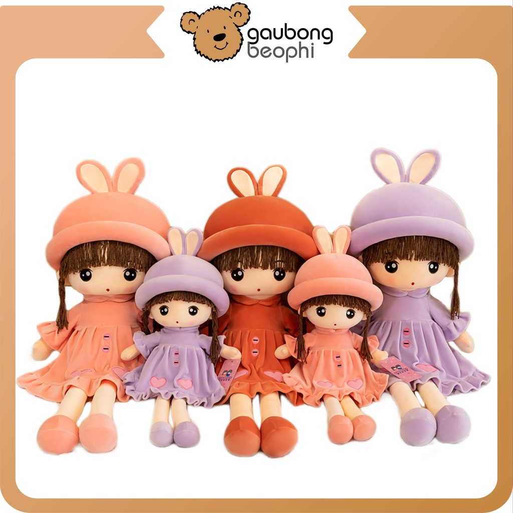 Gấu Bông Búp Bê Nón Tai Thỏ Hàng Cao Cấp, Vải Nhung Siêu Mịn Và Gòn Trắng An Toàn Cho Bé Gấu Bông Béo Phì