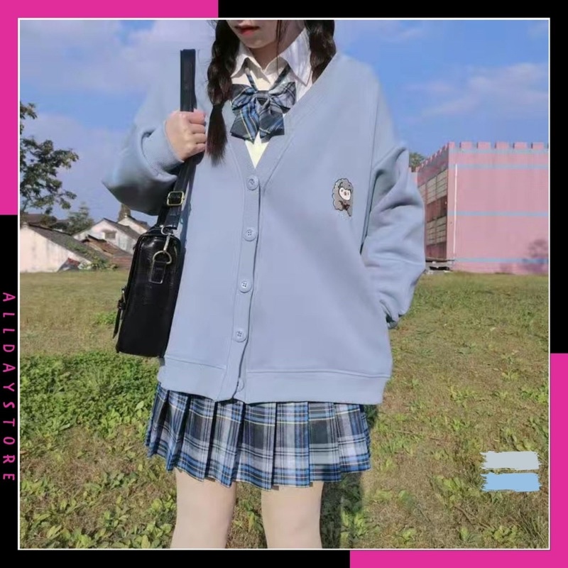 Áo khoác cardigan cài khuy, phong cách nữ sinh Nhật Bản