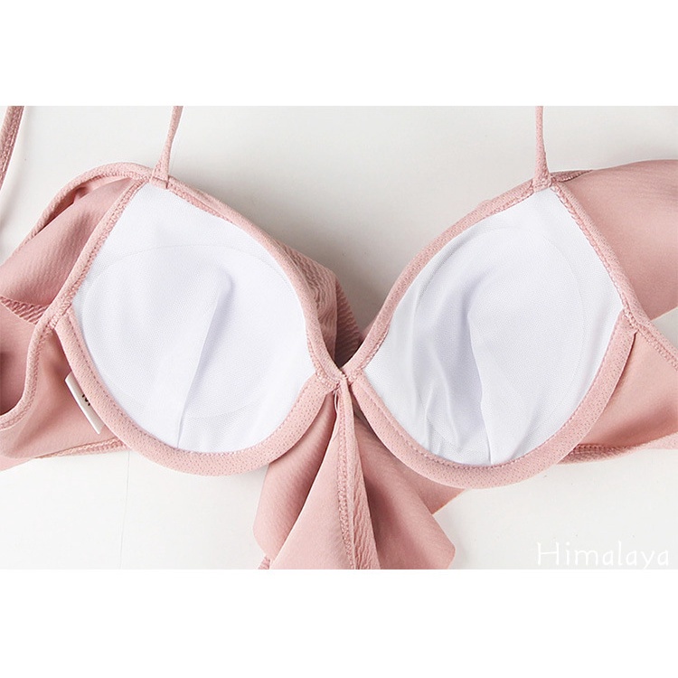 Bộ đồ bơi hai mảnh màu trơn lưng cao có đệm nâng ngực phong cách Hàn Quốc gợi cảm cho nữ | BigBuy360 - bigbuy360.vn