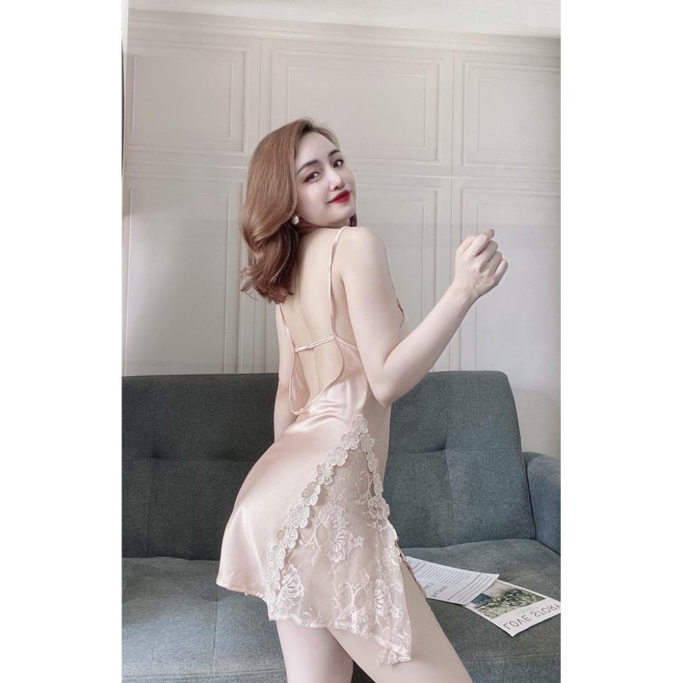 Váy Ngủ Sexy, Đầm Ngủ 2 Dây Kèm Quần ( Có Mút Ngực ) Chất Lụa Satin Phối Ren Hông Sexy Quyến Rủ, Gợi Cảm. | BigBuy360 - bigbuy360.vn