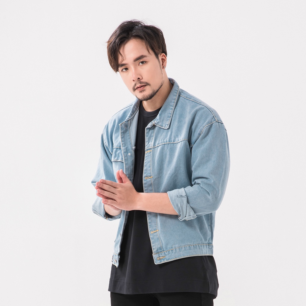 [Mã FASHIONMALLT4 giảm 15% tối đa 30K đơn 150k] Áo khoác jean nam rách fom rộng chuẩn xuất khẩu Hàn Quốc đẹp của Routine