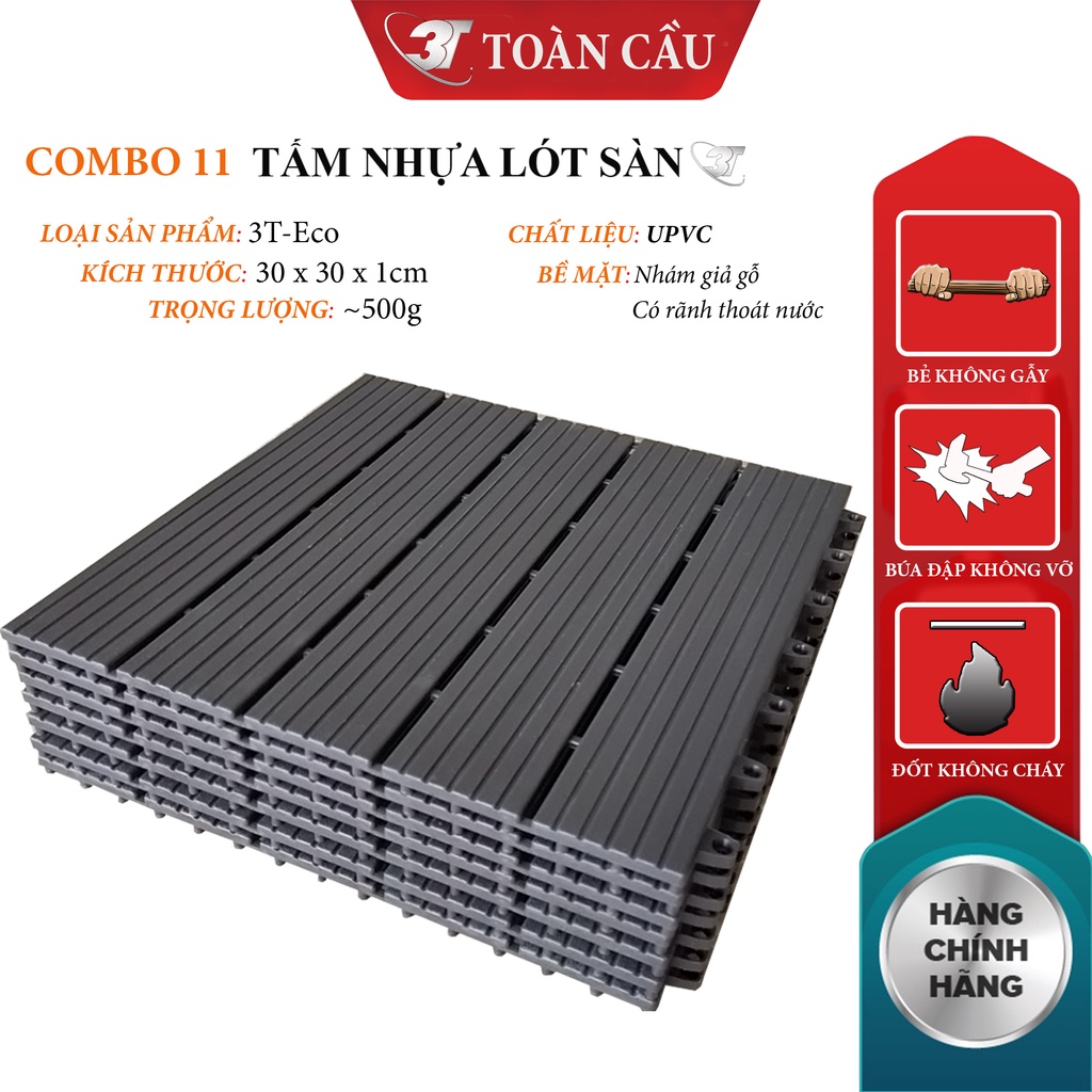 Combo 11 Tấm Lót Sàn Nhựa Ban Công 3T - Chống Trơn Nhà Tắm / Bể Bơi, Chống Nóng Sân Thượng, Trang Trí Sân Vườn