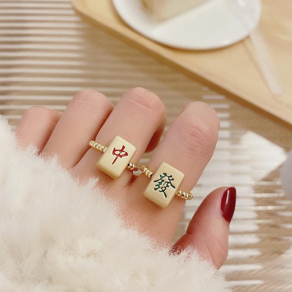 Nhẫn Mạt Chược Truyền Thống Thời Trang Vintage Sáng Tạo Cho Nữ