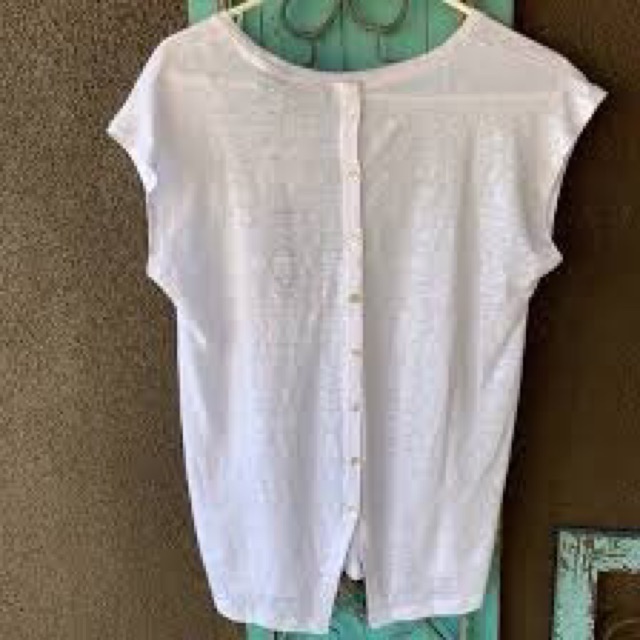 Áo Kiểu Vai Liền Thun Linen Cynthia Rowley Trắng / Vàng / Xanh Ngọc / Xanh Rêu Cổ Tròn Cài Nút Sau Lưng