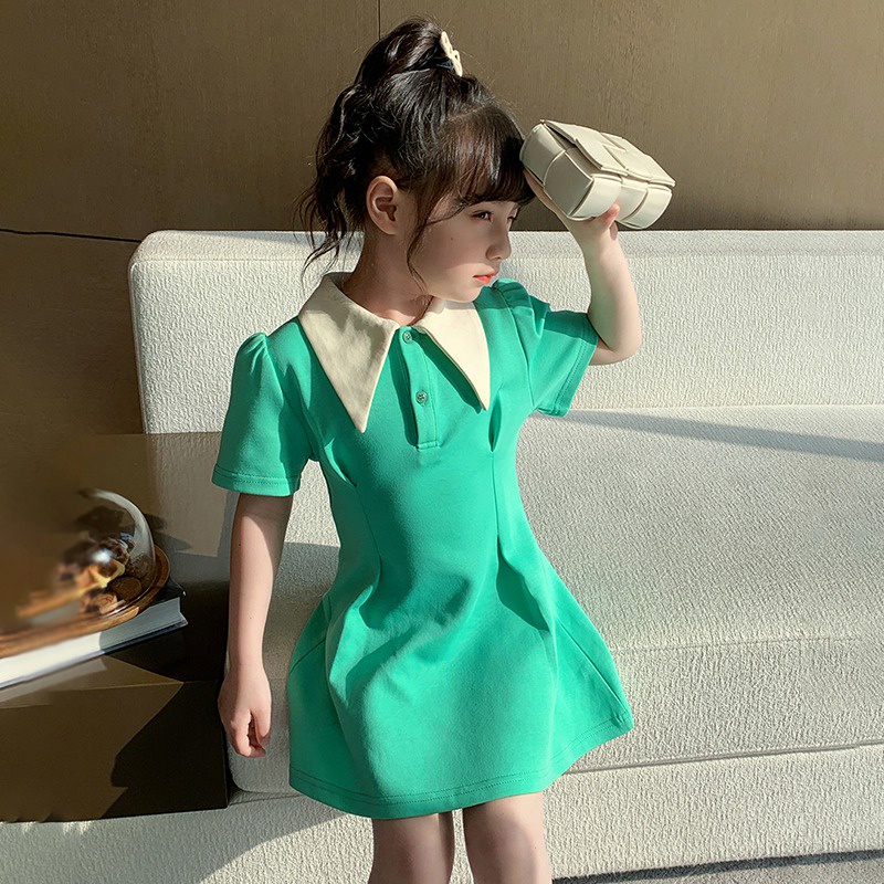 Đầm Công Chúa Cổ Búp Bê Màu Sắc Tương Phản Thoáng Khí Thời Trang Cho Bé Gái