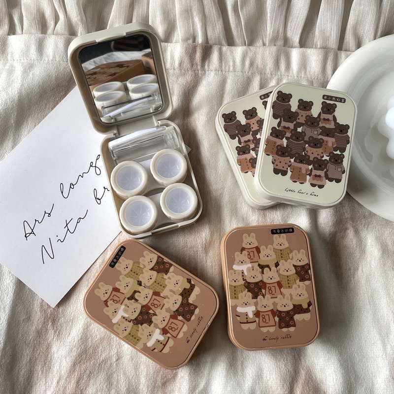 Khay Gương Mini 3D Gấu Thỏ Cute- Case Hộp Đựng Lens