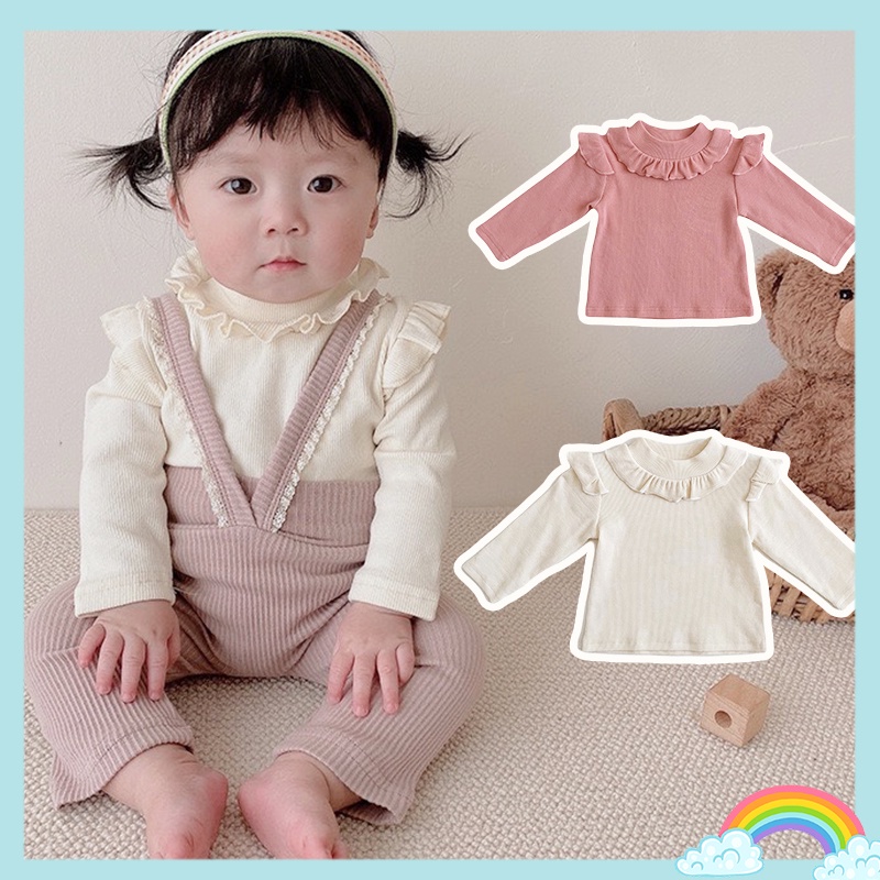 Áo Cotton Tay Dài Phối Ren Màu Kẹo Dễ Thương Phong Cách Hàn Quốc Thời Trang Mùa Đông Cho Bé Gái