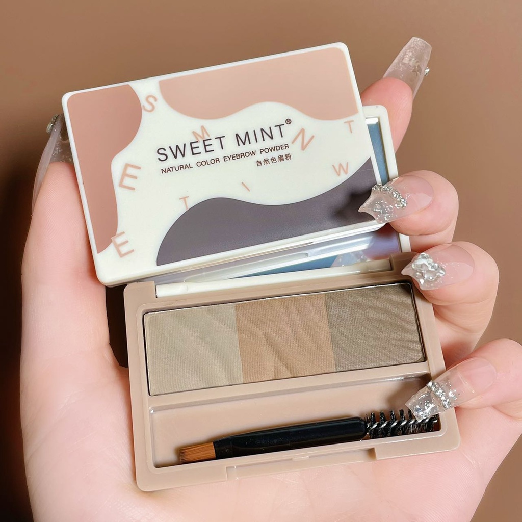 Bảng Phấn Sweet Mint Trang Điểm Mày Lông 3 Màu Sắc Tự Nhiên Lâu Trôi Chống Thấm Nước