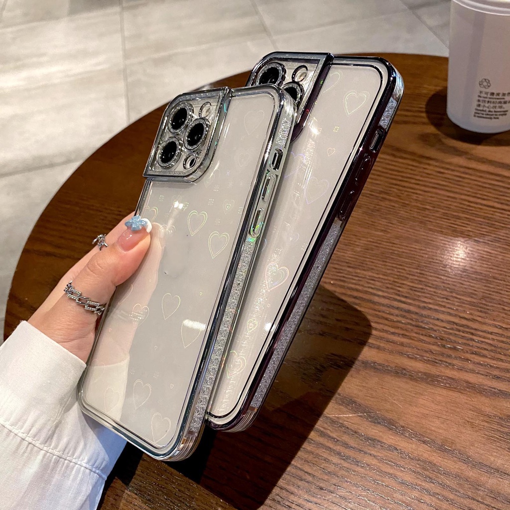 Ốp Điện Thoại Dẻo Trong Suốt Họa Tiết Trái Tim Lấp Lánh Sang Trọng Cho iPhone 13 12 11 Pro Max XS Max XR X 7 8 Plus