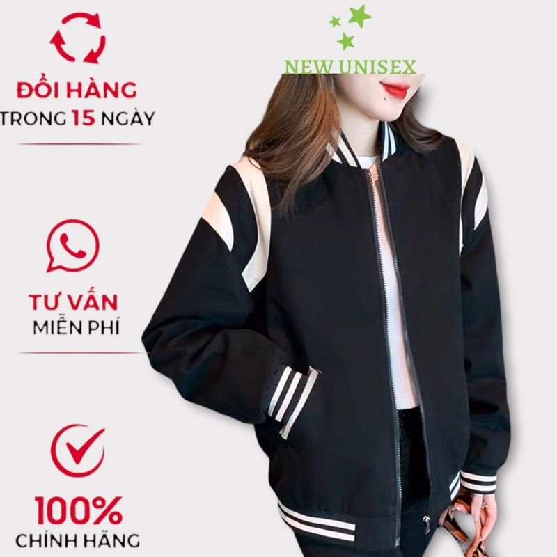Áo Khoác Bomber Nữ Hai Sọc Vai Mặc Đẹp Chất Dù Gió Hai Lớp Phối Viền Túi Form Rộng Chắn Gió, Che Nắng Cực Tốt [NEW UNISE