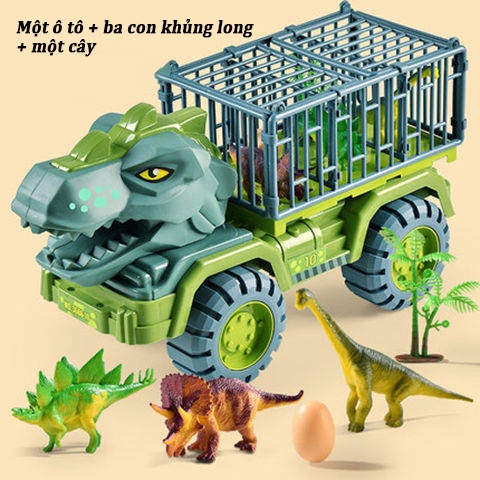 Xe đồ chơi khủng long chở thú, ô tô khủng long chở thú size đại dài 40cm