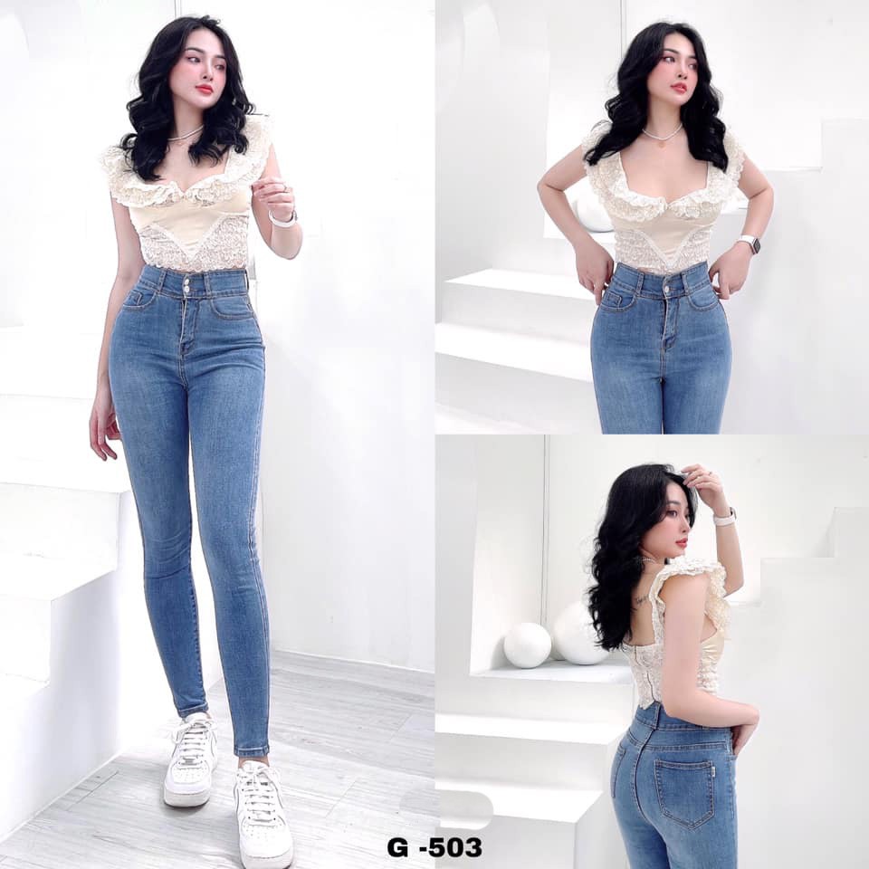 QUẦN SKINNY JEANS GIÃN DÀI NỮ LƯNG CAO 2 NÚT LAI CUỐN MÀU XANH ĐẬM XANH NHẠT CHẤT BÒ GIÃN PHONG CÁCH THỜI TRANG UTI