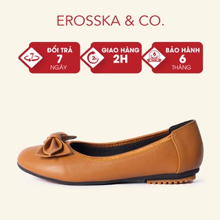 Giày búp bê Erosska thời trang mũi tròn đính nơ xinh xắn màu bò _ EF007