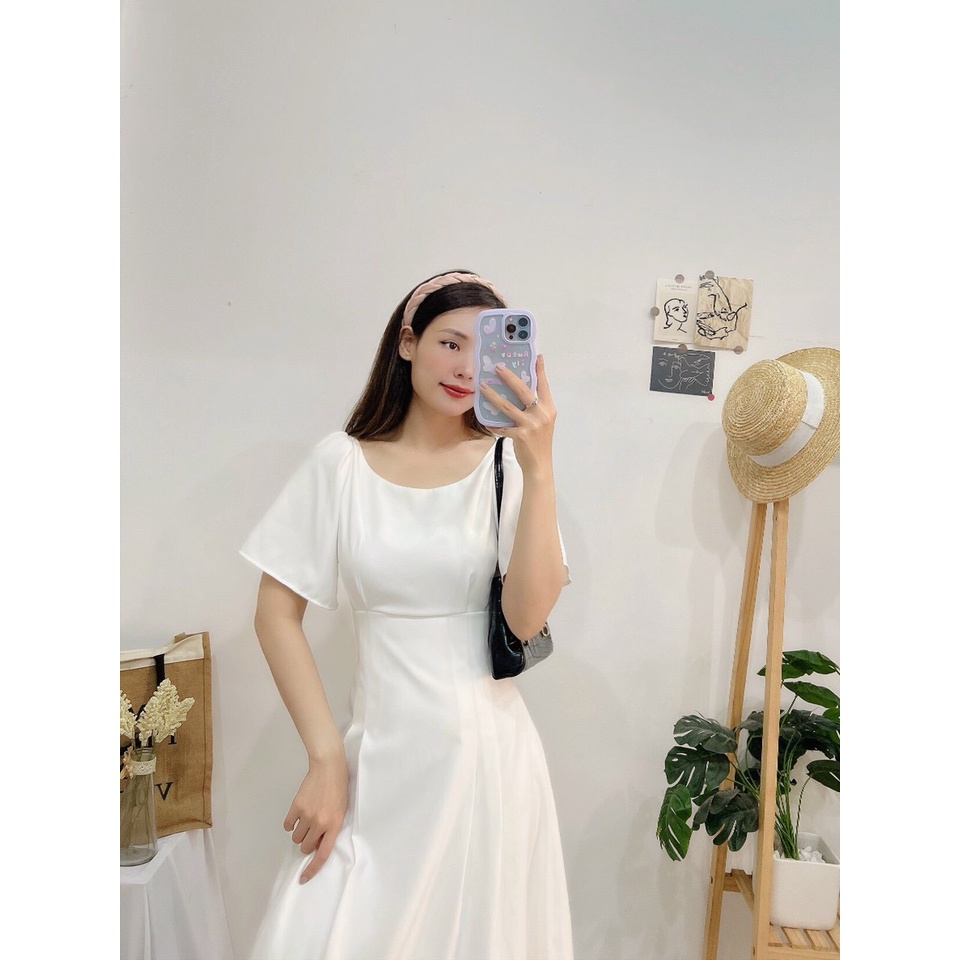 ĐẦM VÁY TRẮNG TAY XÒE TRƠN - Hình Shop Chụp