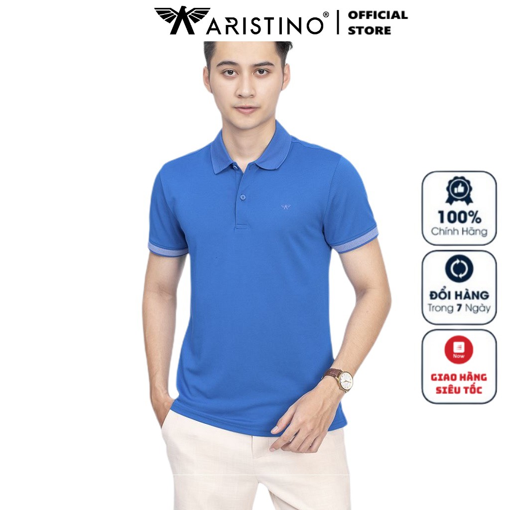 Áo Thun Nam Có Cổ Polo Nam Ngắn Tay Aristino APS082S9 Màu Xanh Biển Vải Cupro Cao Cấp Chất Lượng Dáng Slim Fit Ôm Vừa