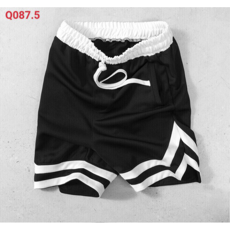 Quần đùi short nam thể thao poly 2 da lưng thun chất dày viền chữ V quần lửng nam ống rộng cao cấp hàng VNXK