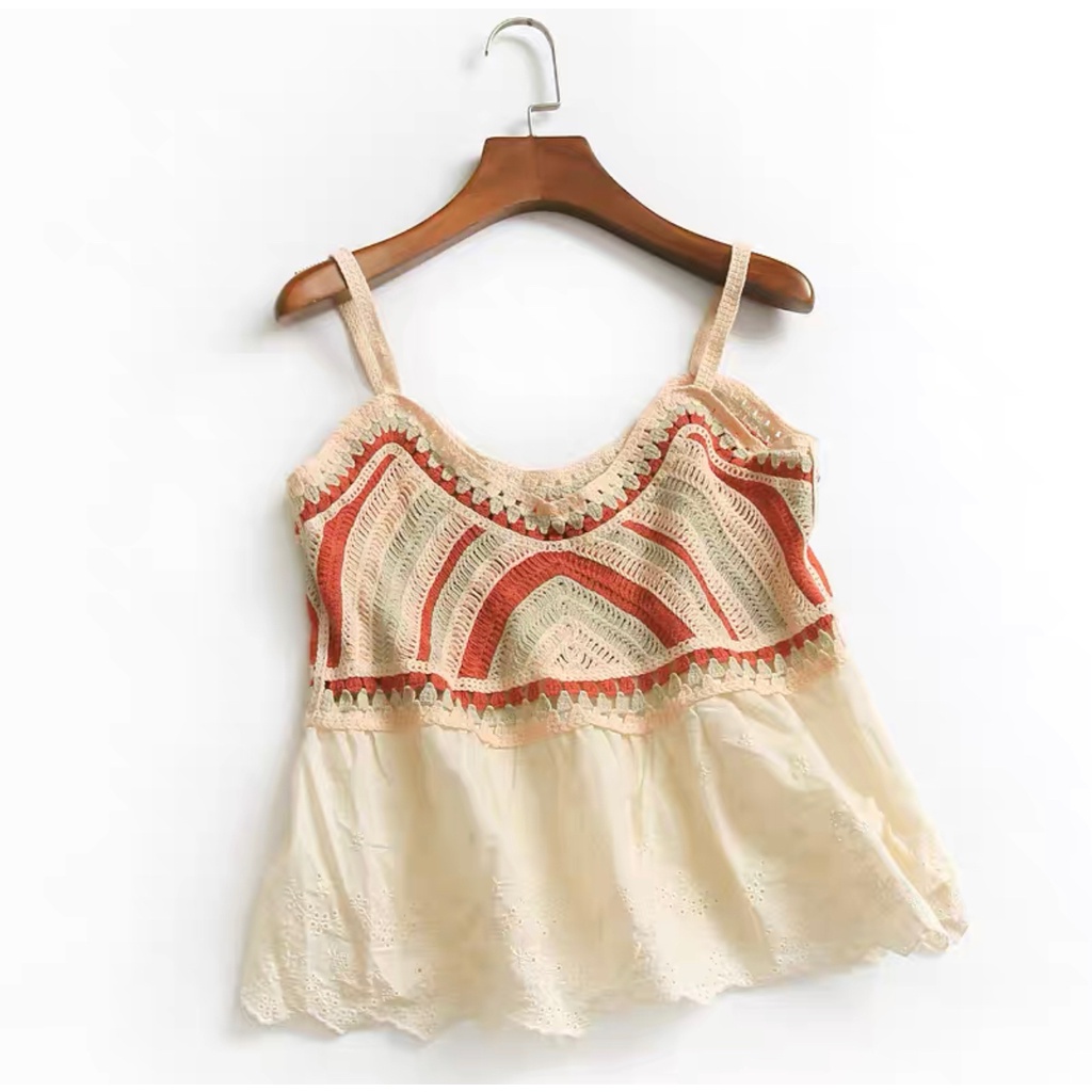 MS605 Áo hai dây kiểu đan móc babydoll cầu vồng