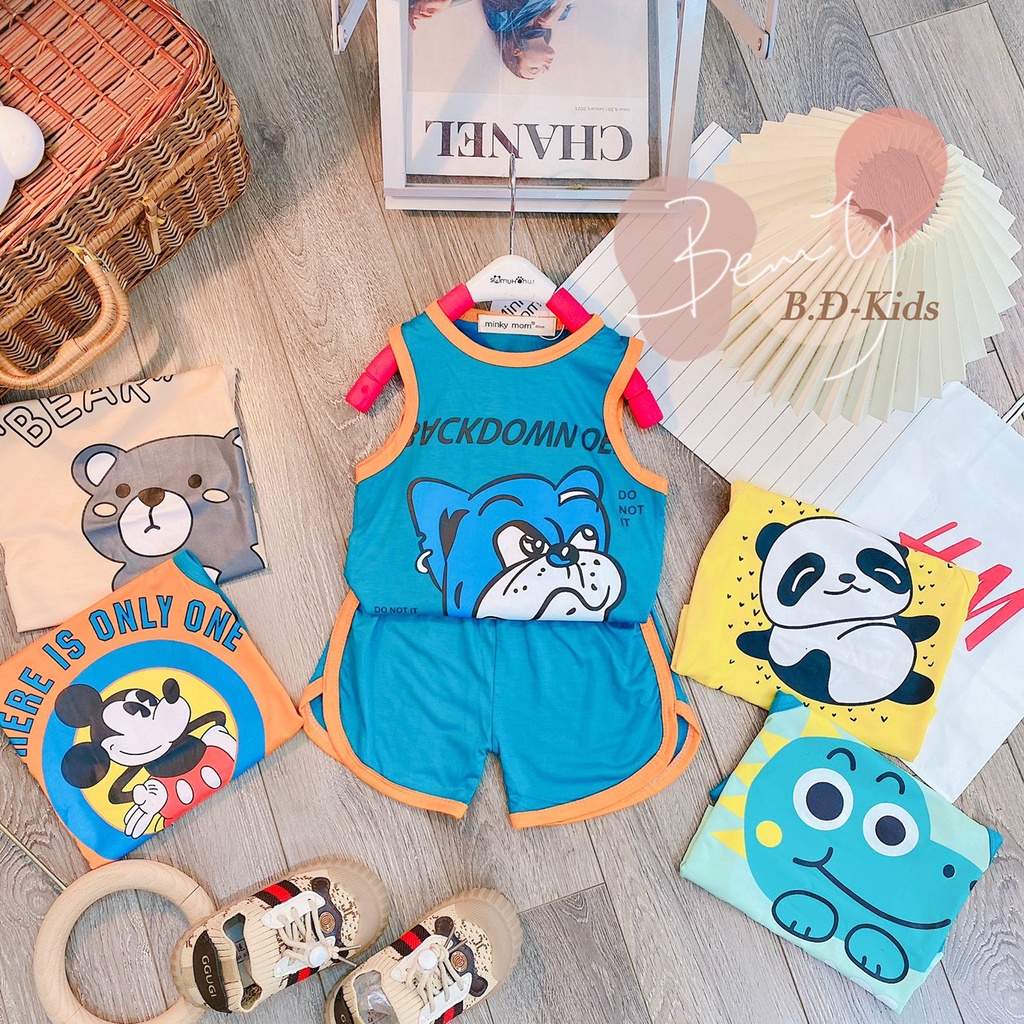 [Bé 7-26kg] Bộ ba lỗ thun lạnh in hình quần vát cho bé trai bé gái từ 7-27kg - hàng Minky Mom mềm mịn mát