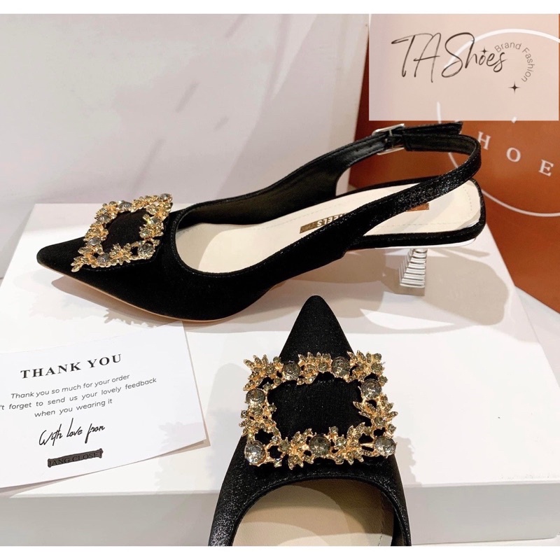 Giày cao gót bít mũi 5p slingback mặt đá pha màu siêu sang sịn hàng loai 1 quảng châu fullbox hộp hãng như ảnh