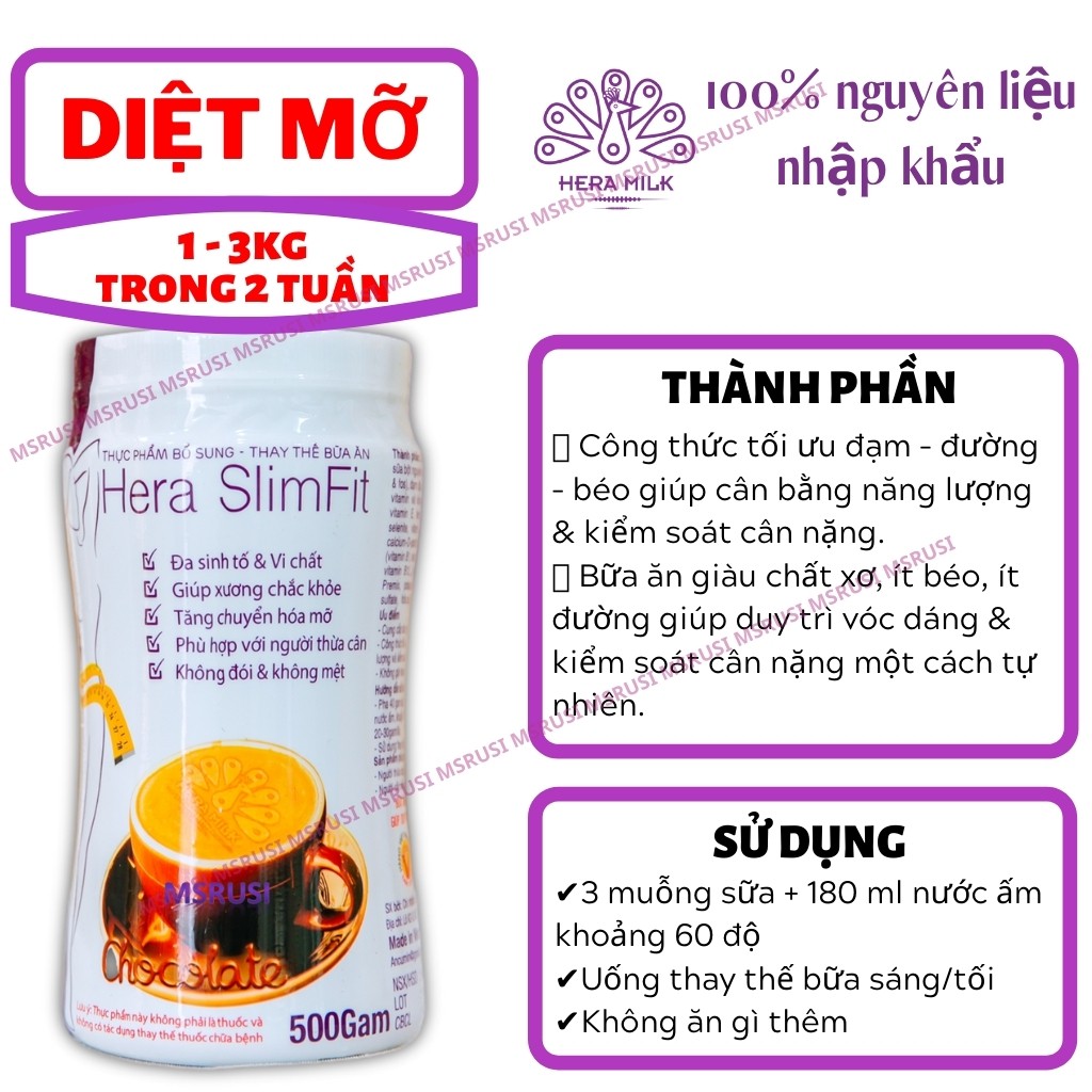 Sữa giảm cân Hera SlimFit HERA MILK Giảm 3 - 5kg sau 1 liệu trình Giảm cân tại nhà không mệt [Hộp 500g]