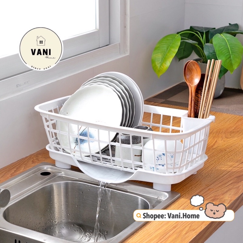 Khay kệ rổ úp chén dĩa bát đũa muỗng có khay hứng nước thông minh tiện lợi (size lớn) - Rổ úp chén bát rửa chén đa năng