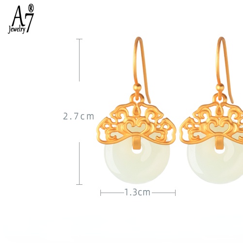 Bông Tai Bạc A7 Đính Đá Ngọc Bích Trắng Phong Cách Retro Trung Quốc