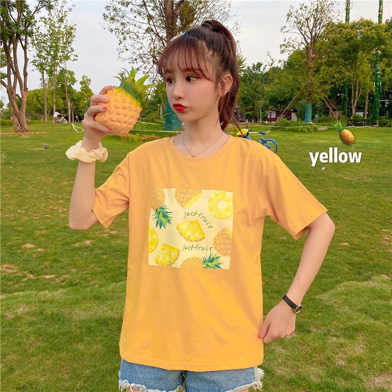 SUXI Áo Thun Ngắn Tay Cổ Tròn In Họa Tiết Trái Cây Xinh Xắn Dành Cho Nữ