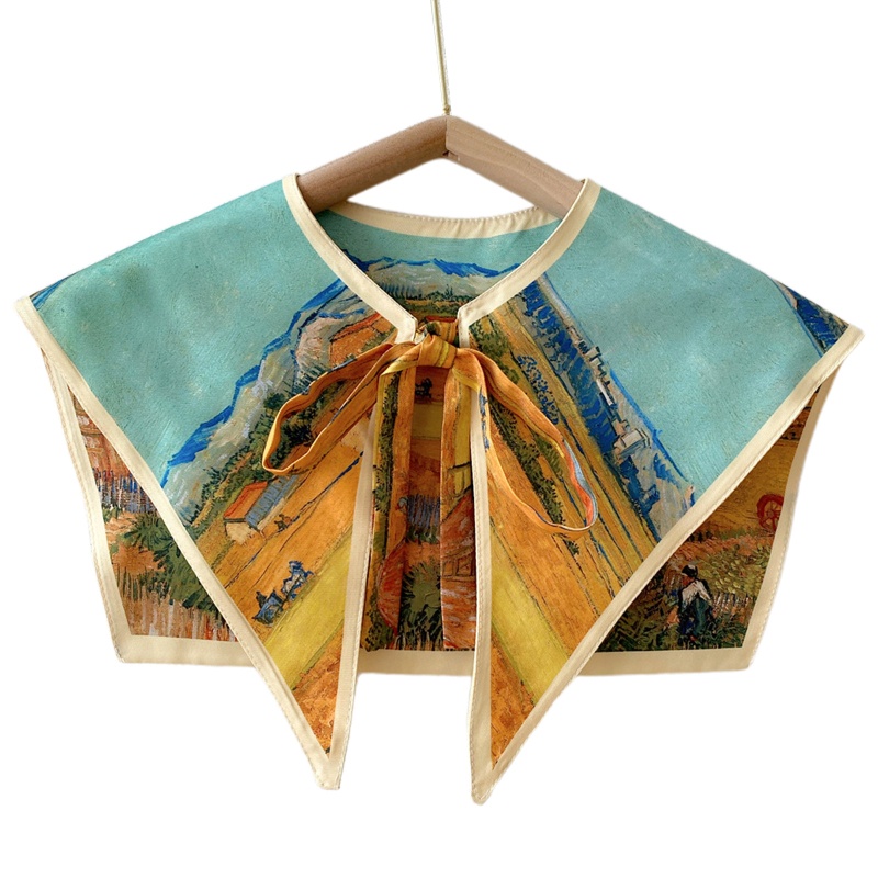 Xiangbao Khăn Choàng Cổ Có Thể Tháo Rời In Hình Tranh Sơn Dầu Phong Cảnh Vintage Thanh Lịch Trang Trí