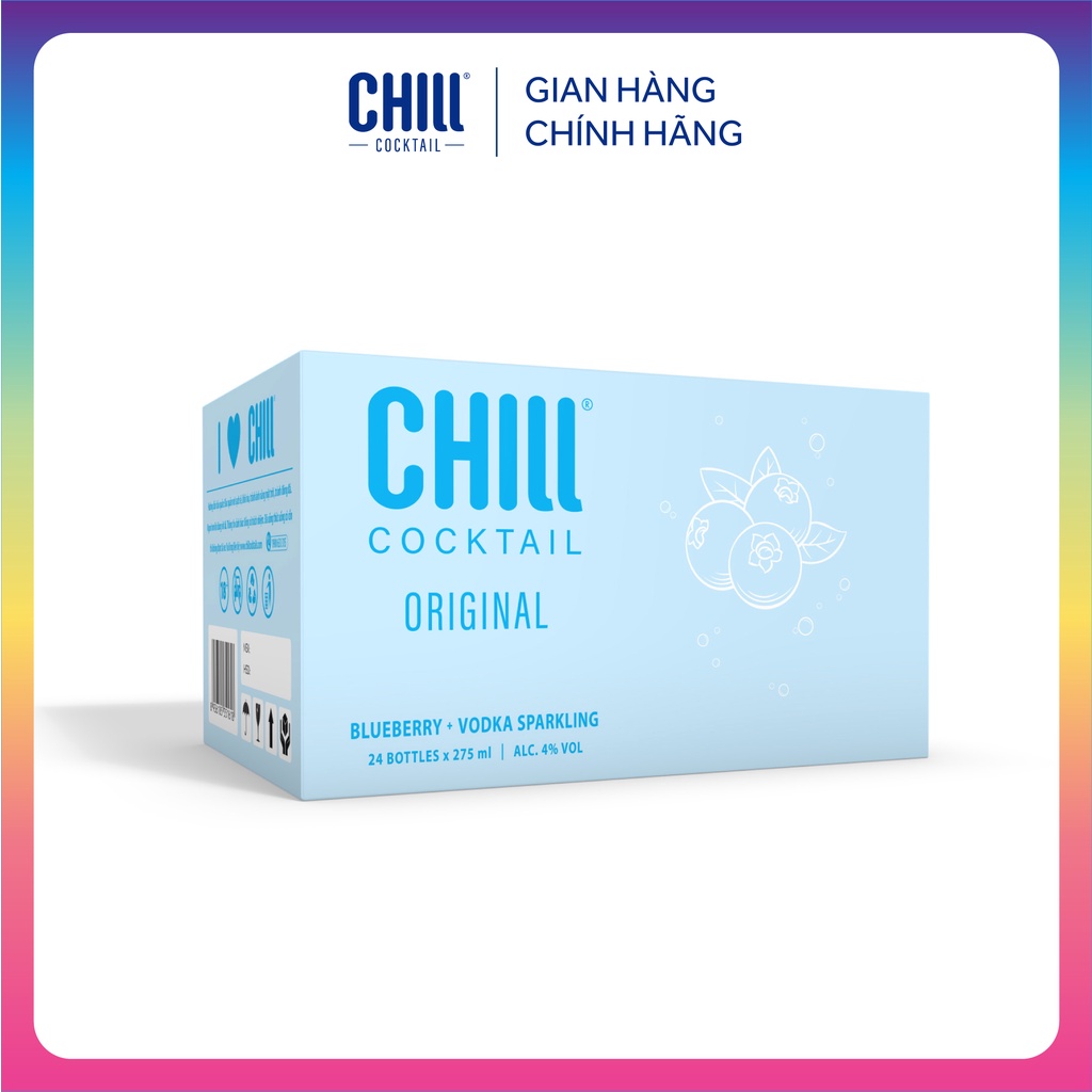 Thùng 24 chai Chill Cocktail Blueberry Vodka Sparkling 275ml/chai