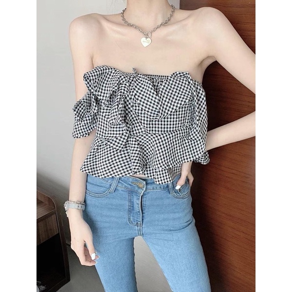 Áo Ống kiểu Bèo một bên vai chun lưng Cỏ boutique