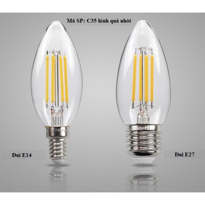 Bóng Edison C35 quả nhót / led râu (bóng nến) 4w đuôi E14/E27