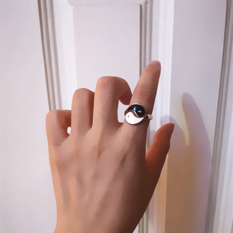 Nhẫn Hở Hình Bát Quái Âm Dương Phong Cách Gothic Sáng Tạo Có Thể Điều Chỉnh Thời Trang Unisex