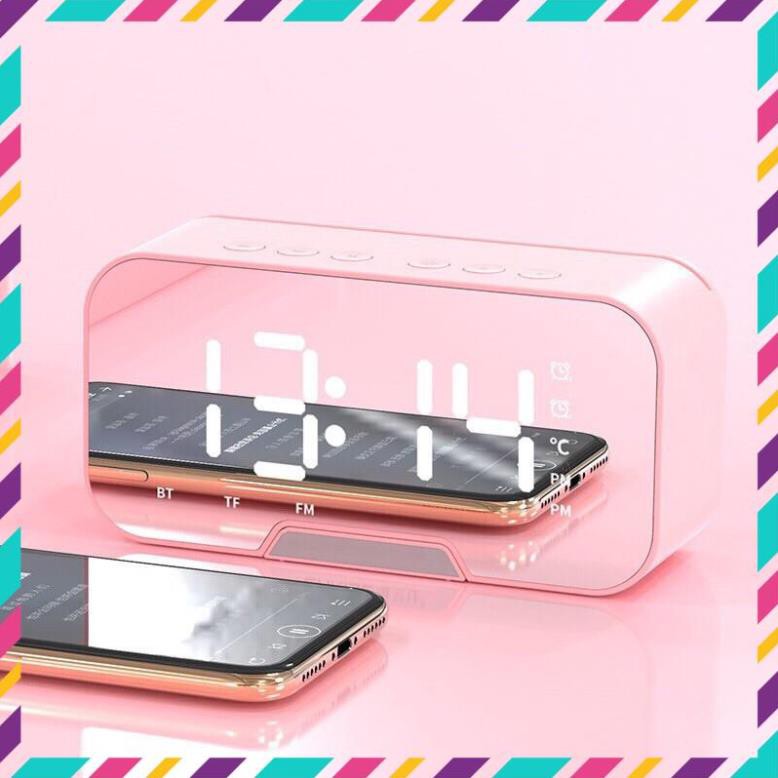 Loa bluetooth mini kèm đồng hồ báo thức có gương soi tiện dụng