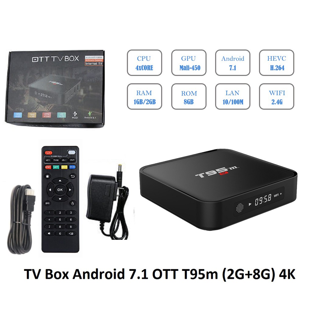 Android 6.0 TV box OTT Ram 1G bộ nhớ 8G T95M 4Kx2K biến tv thường thành tv thông minh