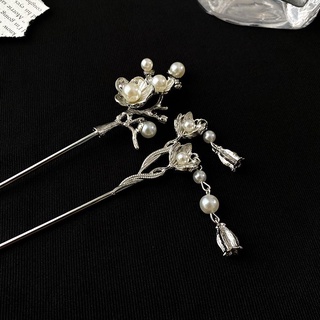 Trâm bạc cài tóc hoa đào, trâm tua rua cổ trang